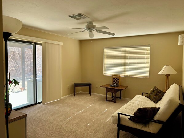 Smart TV, DVD player, books, music library