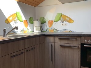 Fridge, oven, stovetop, coffee/tea maker