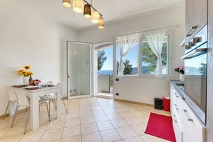 Family Apartment, Multiple Bedrooms, Mountainside (Miramare 2 LUX - Total Sea View) | Private kitchen | Fridge, oven, stovetop, dishwasher