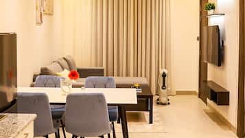 Comfort Apartment, Non Smoking, Kitchen | Living area | TV