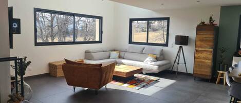 TV, fireplace, foosball, books