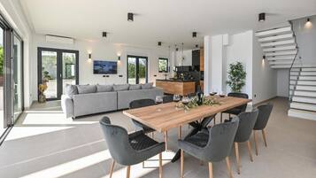 Luxury Villa, 4 Bedrooms, Private Pool | Living area | 30-cm TV with satellite channels