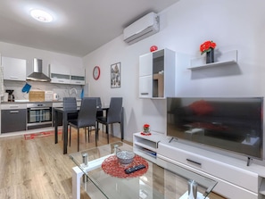 Microwave, oven, dishwasher, high chair
