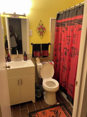 Hair dryer, towels, soap