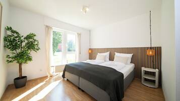 Apartamento luxo, cozinha, vista para o pátio | 1 quarto, roupas de cama antialérgicas, cortinas blackout