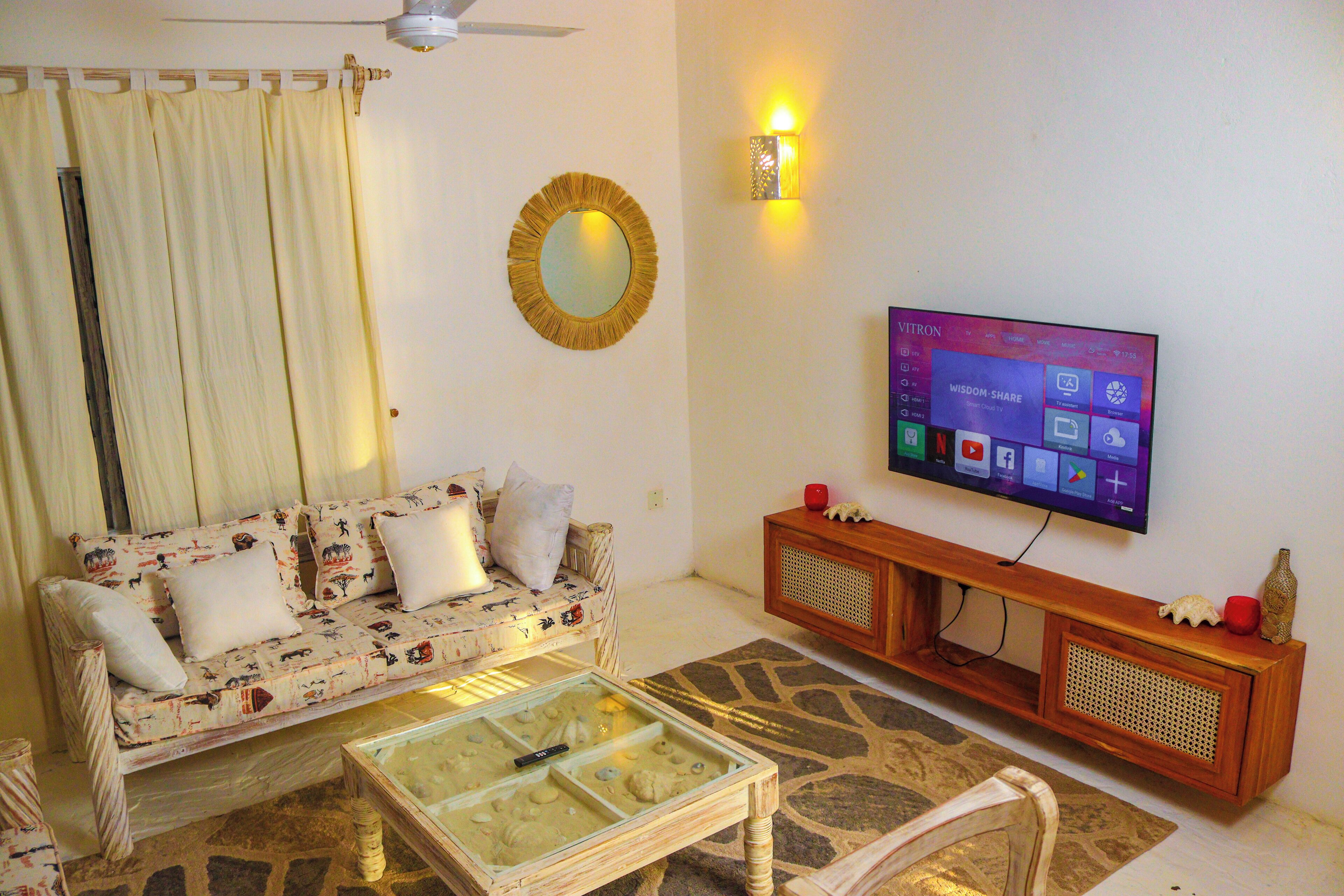 Smart TV, fireplace, video games