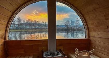Barrel sauna Hohnstein Oasis with cooling pool, parking and washing machine