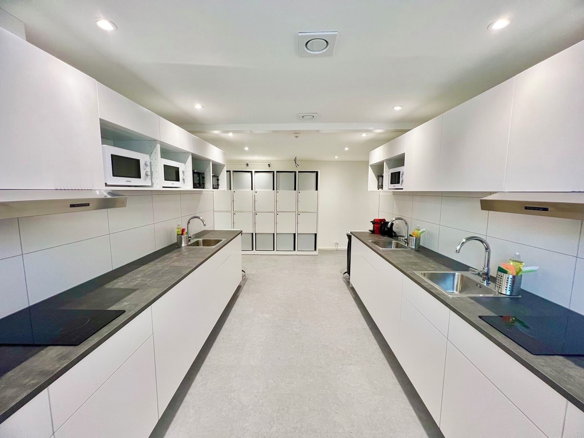 Mini-fridge, microwave, stovetop, cookware/dishes/utensils