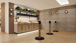A modern kitchen with a built-in island, wooden cabinets, and a decorative backsplash. - Mpilo Boutique Hotel (Maseru)