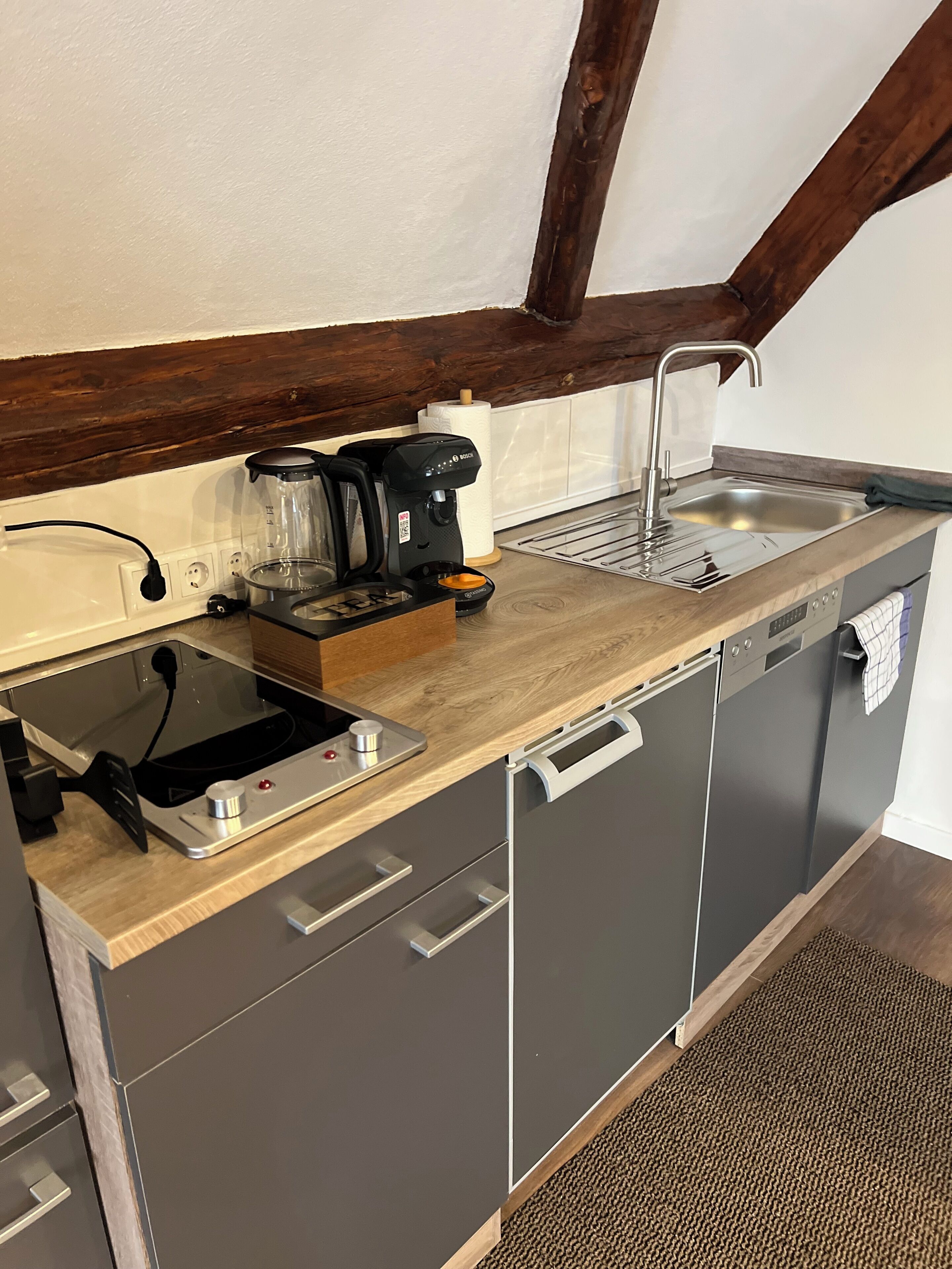 Kühlschrank, Mikrowelle, Herdplatte, Geschirrspüler