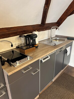 Kühlschrank, Mikrowelle, Herdplatte, Geschirrspüler