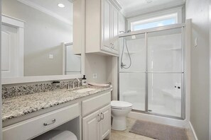 Shower, towels, soap