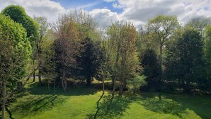A park with a grassy area and trees.