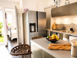 Fridge, microwave, oven, dishwasher