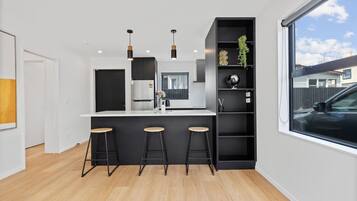 Fridge, microwave, oven, dishwasher