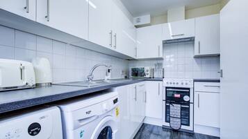 Fridge, microwave, oven, toaster