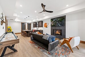 Smart TV, fireplace, video games