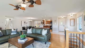 Smart TV, fireplace, foosball, table tennis