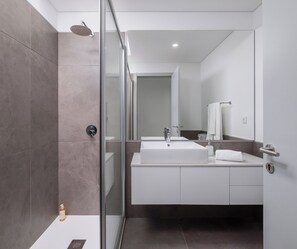 Shower, hair dryer, bathrobes, bidet