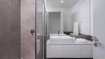 Shower, hair dryer, bathrobes, bidet