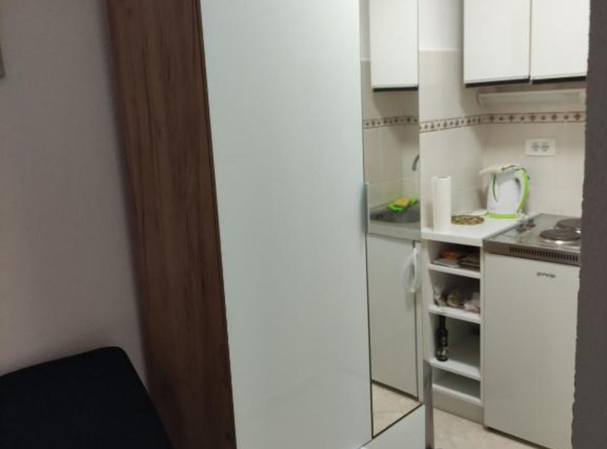 Fridge, microwave, electric kettle