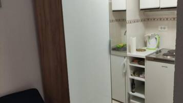 Fridge, microwave, electric kettle
