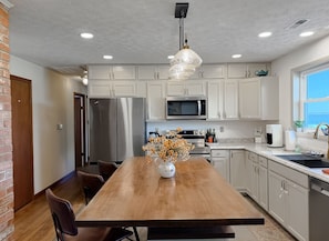 Fridge, microwave, oven, stovetop - Waterfront Retreat | New Private Pier | Remodeled | Epic Sunset Views (Lexington Park)