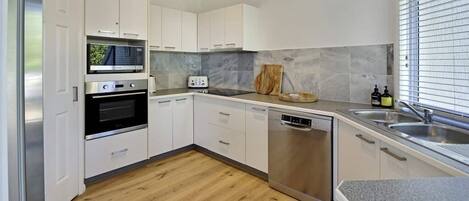 Fridge, microwave, dishwasher, toaster