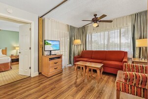 32-inch flat-screen TV with cable channels, DVD player, table tennis