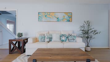 Smart TV, fireplace, table football