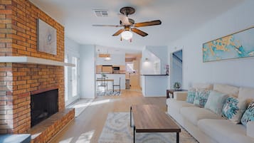 Smart TV, fireplace, table football