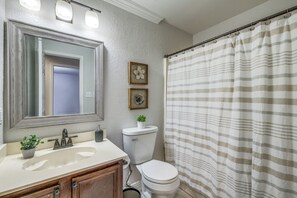 Hair dryer, towels, toilet paper