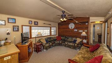 Fernseher, Kamin, DVD-Player, Bücher