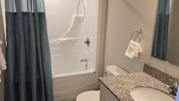 Hair dryer, towels, toilet paper