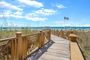On the beach, sun loungers, beach towels