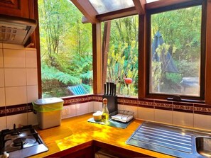 Fridge, microwave, stovetop