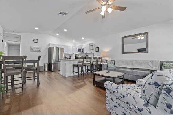 Smart TV, DVD player, table football, books