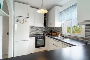 Fridge, microwave, oven, dishwasher