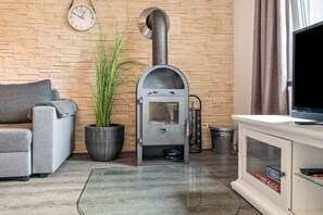 TV, fireplace