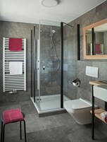 Comfort Double Room | Bathroom | Shower, hair dryer, towels, soap