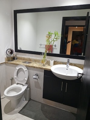 Shower, jetted bath, toilet paper - apartment in lovely Dubai AL BADA with WiFi, AC (Dubai AL BADA)