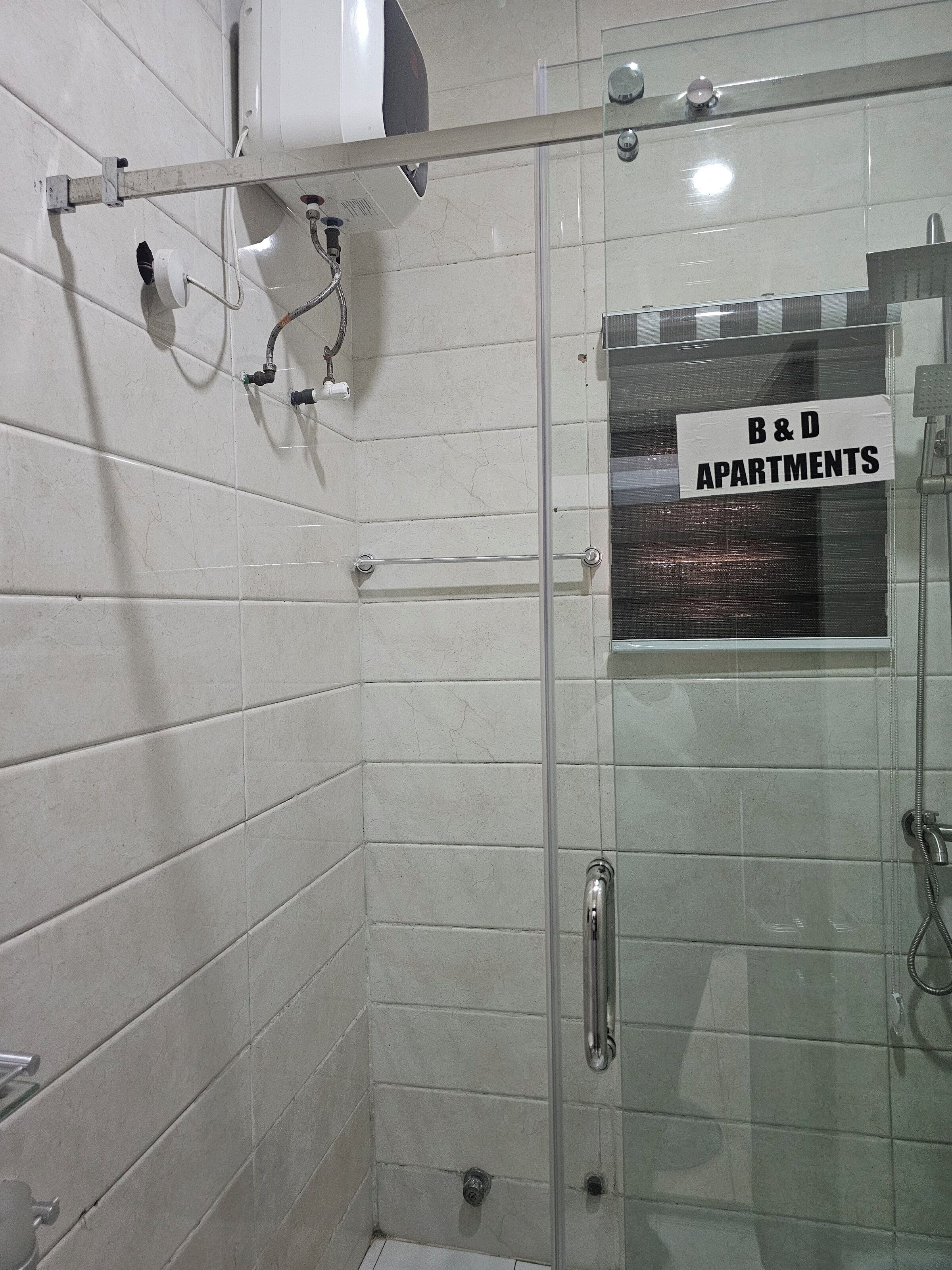 Shower, towels, soap, toilet paper