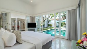 Villa, 3 Bedrooms, Pool View | 3 bedrooms, desk, laptop workspace, bed sheets