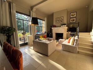 TV, fireplace, ping pong, books