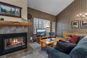 Fireplace - Mt. Bachelor Village Escape: Hot Tub, Pool, Fireplace & Central Bend Location (Bend)