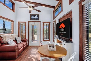 TV, fireplace - Pet-Friendly Farmhouse Tiny Home w/ Private Deck (Lampasas)