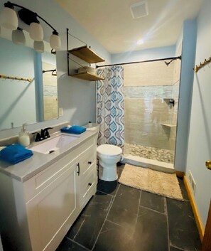 Shower, hair dryer, toilet paper - Beautiful 3-bedroom Waterfront Cabin Traverse City AC, dog ok, pontoon rentals (Traverse City)