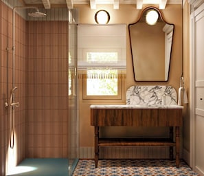 Departamento clásico, 1 habitación | Baño | Secadora de cabello, toallas, jabón, shampoo 