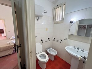 Regadera, secadora de cabello, bidet, toallas