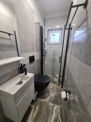 Dusche, Handtücher, Seife, Toilettenpapier